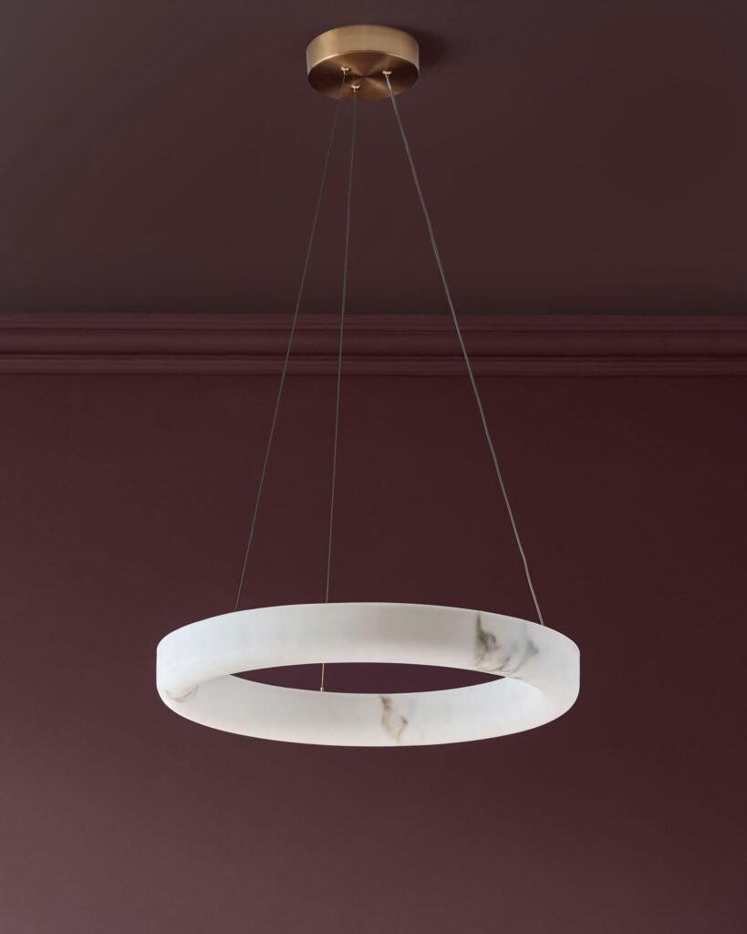 Dusk Sadie natural alabaster effect small round pendant light Front