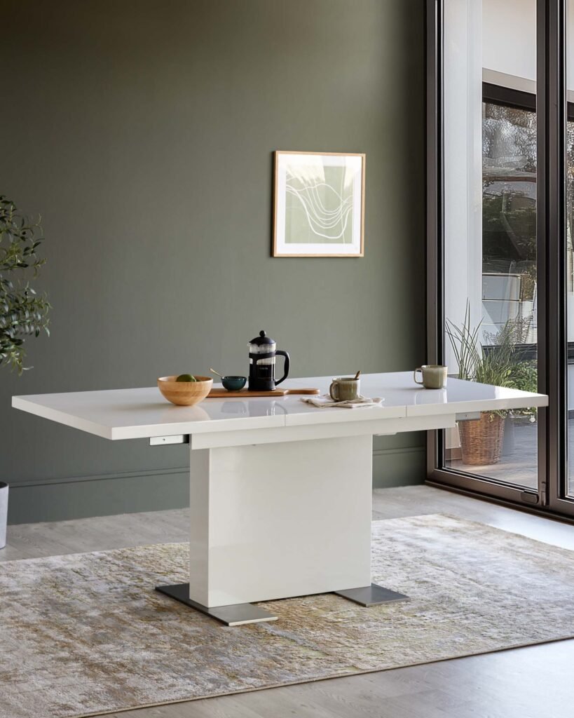 Sanza white gloss extending 6 Dusk Scotland to 10 seater dining table Front