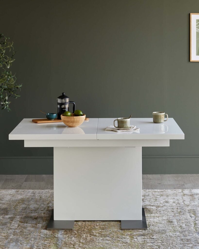 Dusk Scotland Sanza white gloss extending 6 to 8 seater dining table Front