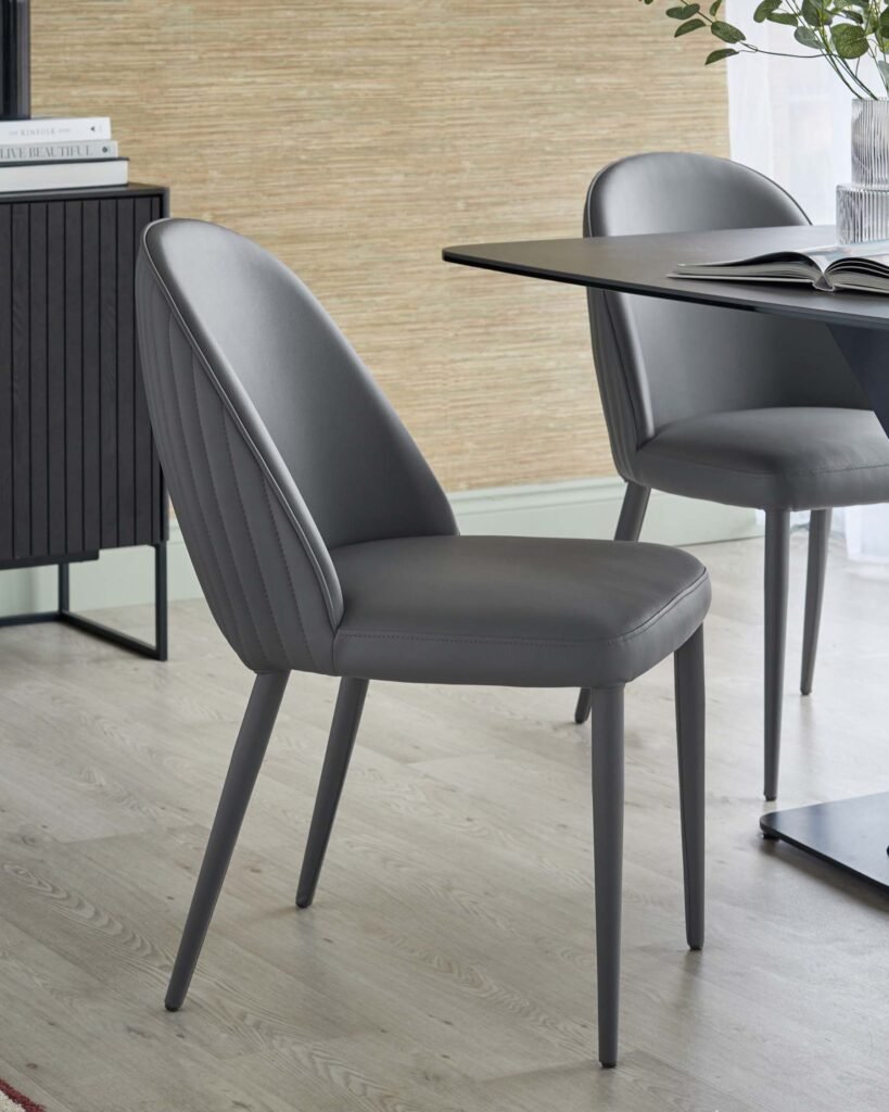 Saylor dark grey faux leather dining chair - set of 2 – Dusk Scotland Front