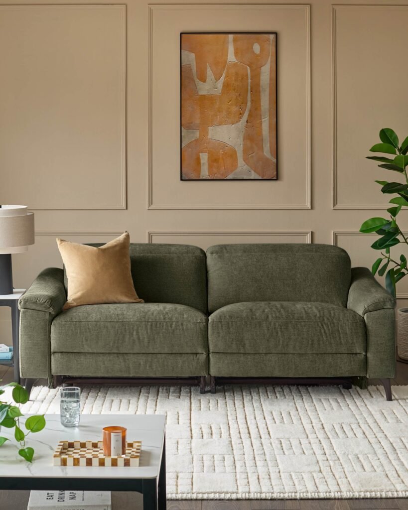Serene dark green fabric 3 seater recliner sofa – Dusk England Front
