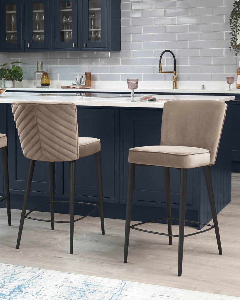 Serena Champagne Dusk England Velvet Bar Stool Front