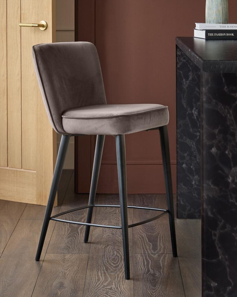Serena mocha velvet bar stool – Dusk Scotland Front