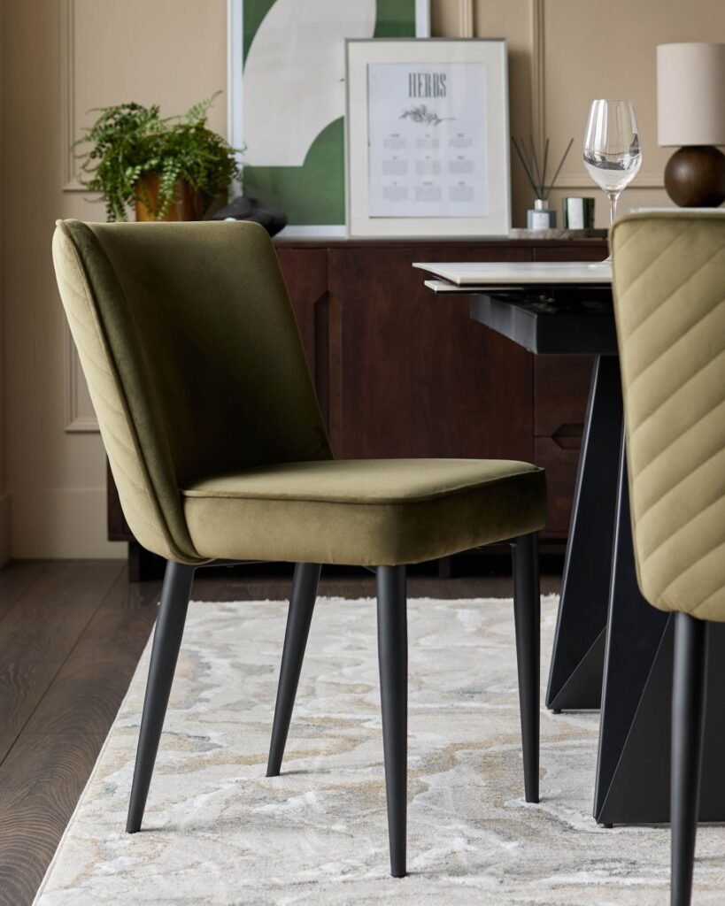 Serena olive green velvet dining Dusk chair - set of 2 Front