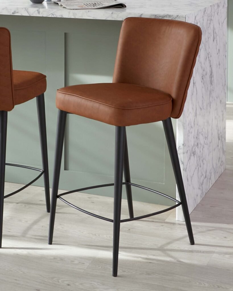 Serena tan faux Dusk England leather bar stool Front