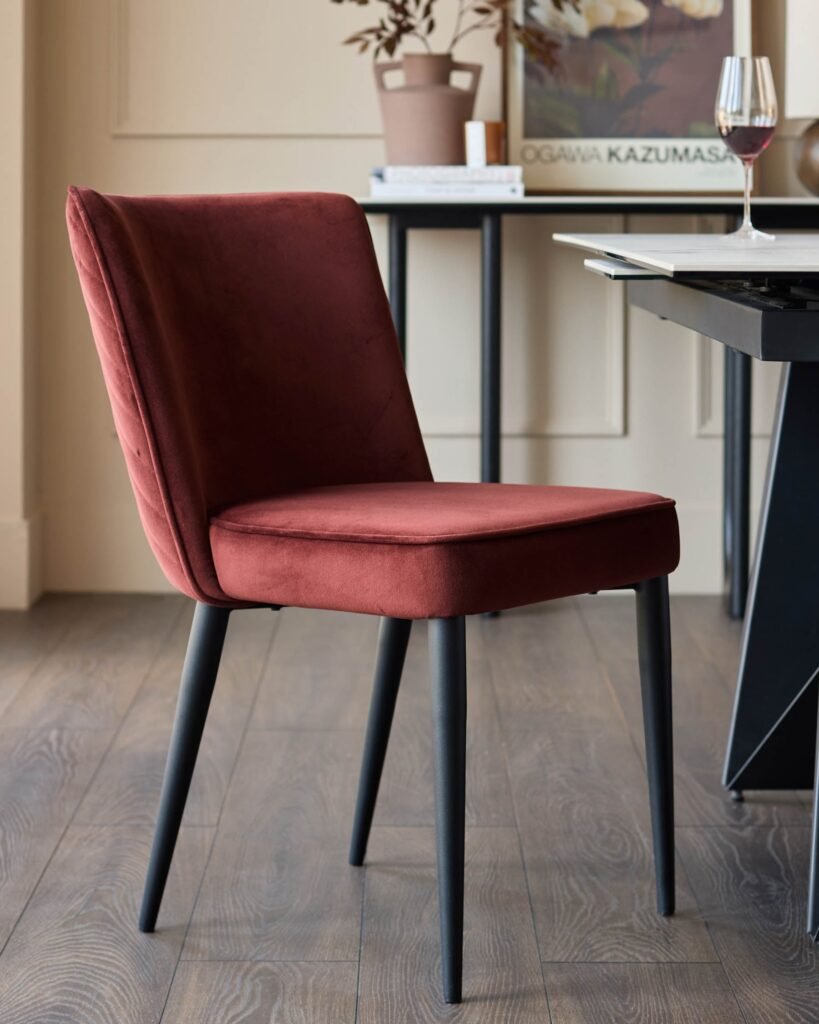 Serena toffee red velvet dining Dusk chair - set of 2 Front
