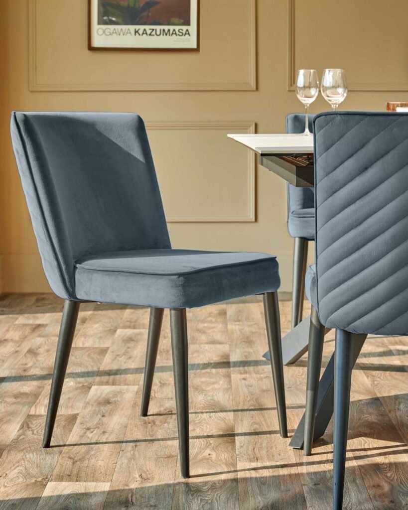 Serena blue grey velvet dining Dusk England chair - set of 2 Front