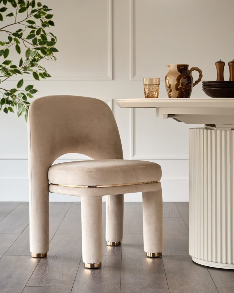Shay champagne velvet dining chair - set of 2 – Dusk Scotland Front