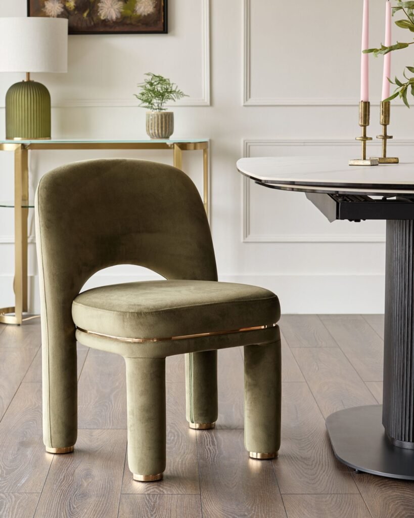 Shay olive green velvet dining chair - set of 2 – Dusk Scotland Front