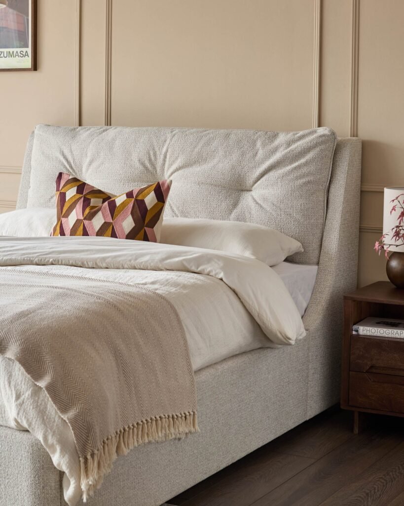 Dusk Siesta natural fabric double ottoman storage bed Front