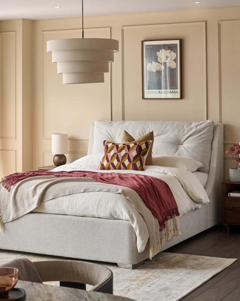 Siesta natural fabric king ottoman storage bed – Dusk England Front