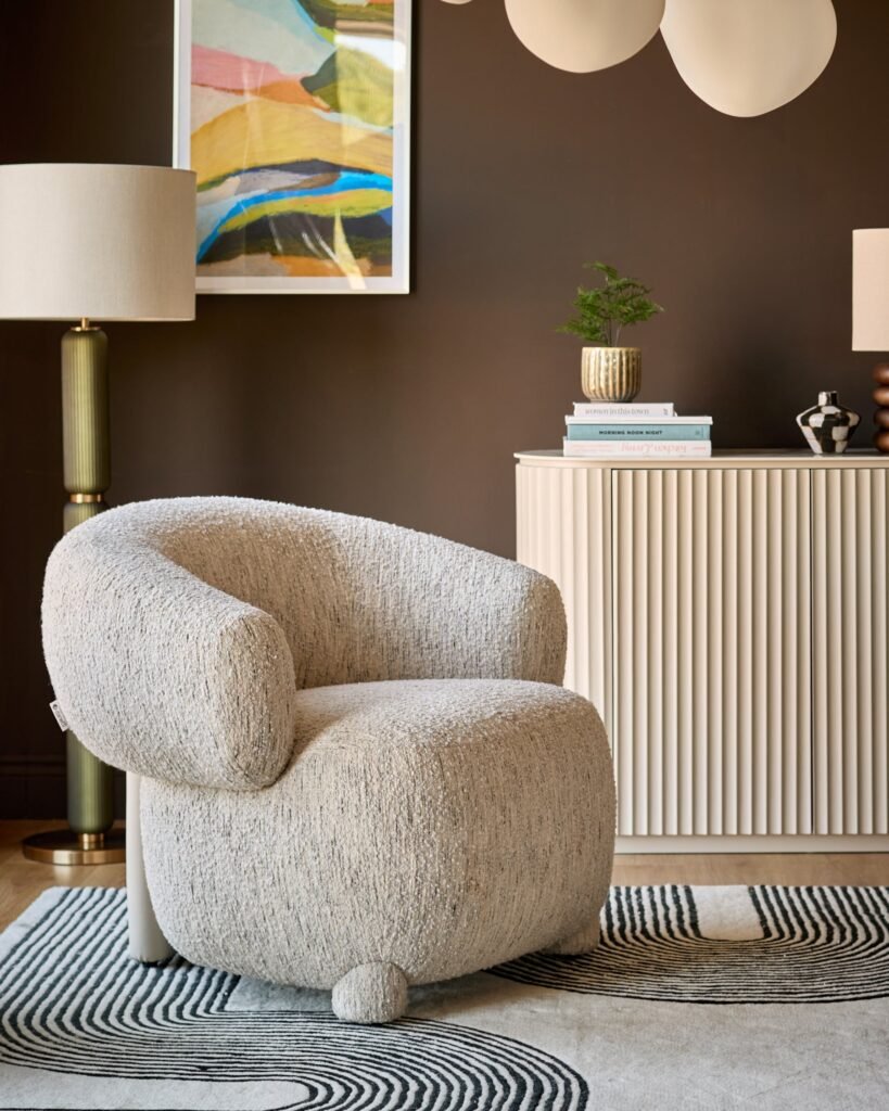 Silvi cream Dusk Scotland boucle accent chair Front