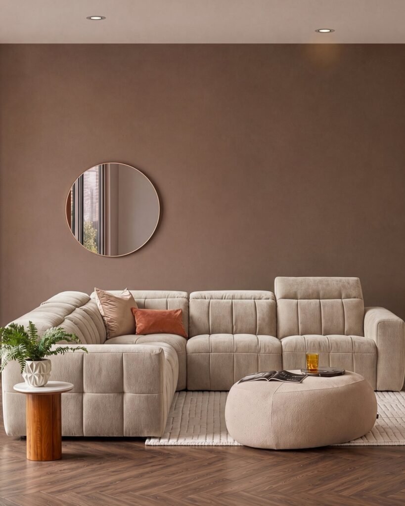 Dusk England Skye champagne chenille large corner sofa Front
