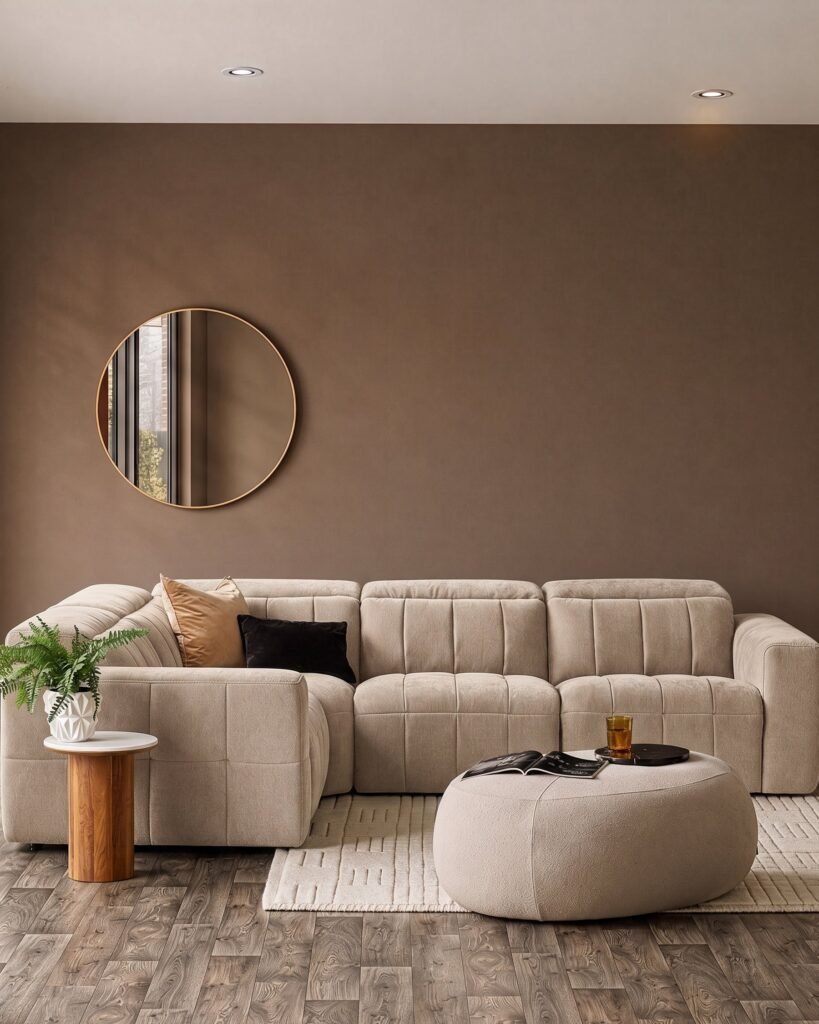Dusk Skye champagne chenille small corner sofa Front