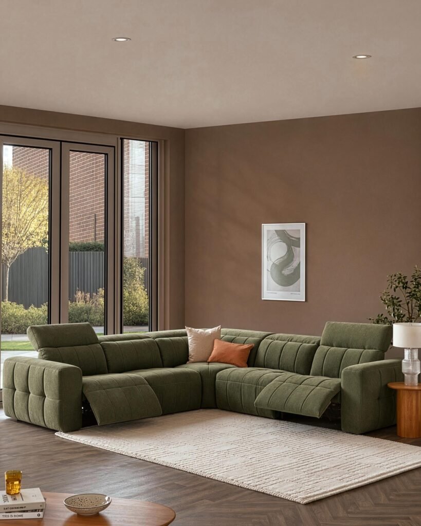 Skye dark green Dusk fabric large corner sofa Front