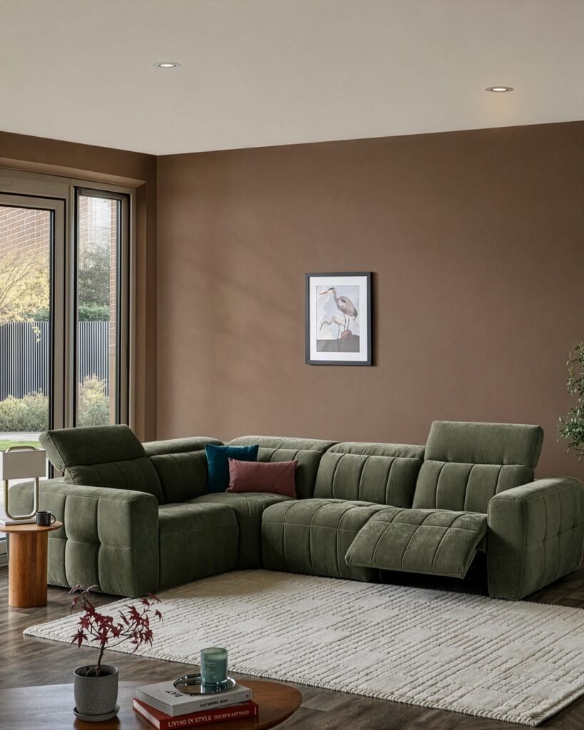 Skye dark green Dusk England fabric small corner sofa Front