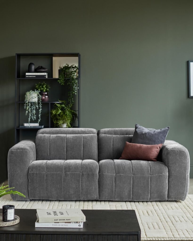 Skye dark grey fabric Dusk England 2 seater recliner sofa Front