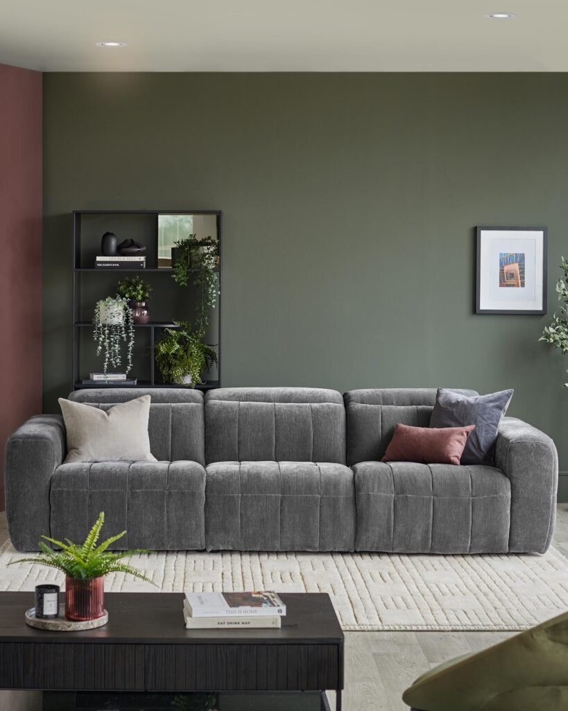 Dusk Skye dark grey fabric 3 seater recliner sofa Front