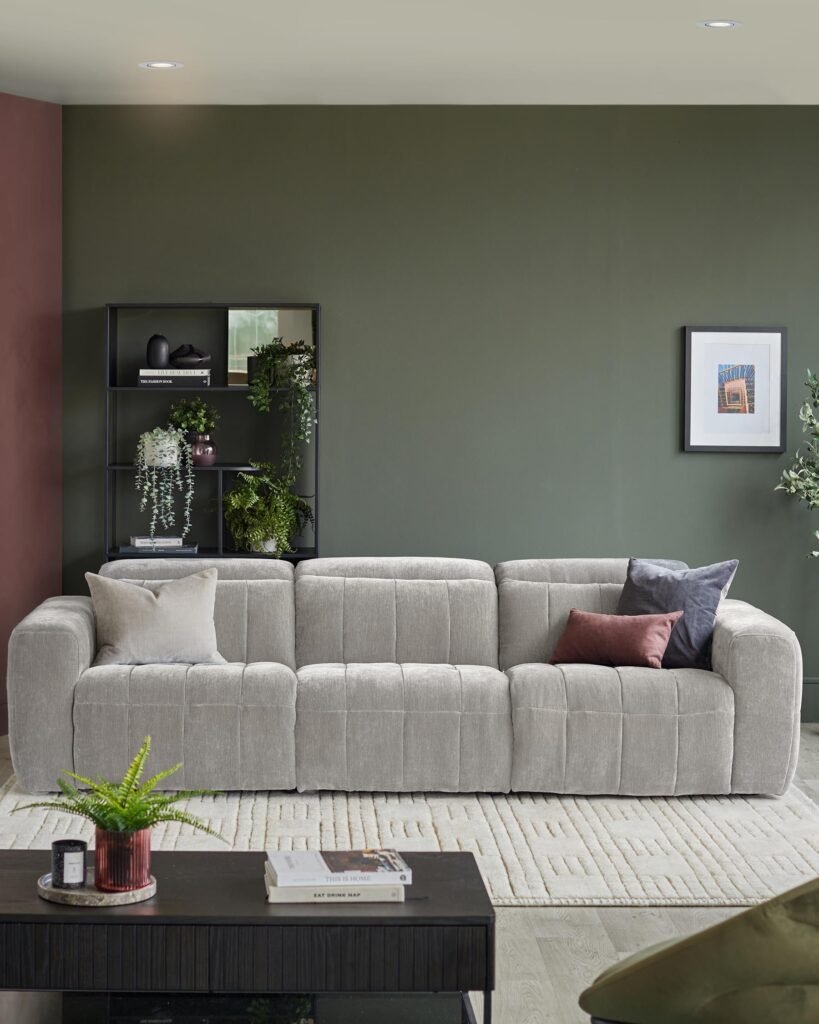 Skye light grey fabric Dusk 3 seater recliner sofa Front