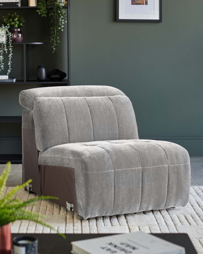 Skye light grey fabric single sofa module – Dusk Scotland Front