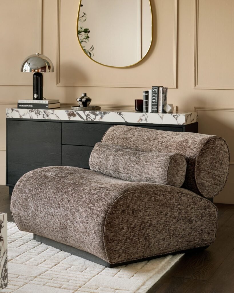Dusk Scotland Sofia mocha fabric accent chair Front