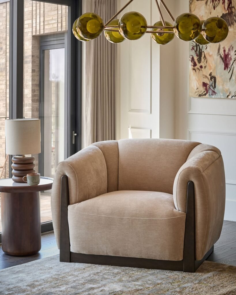 Teagan champagne Dusk chenille armchair Front