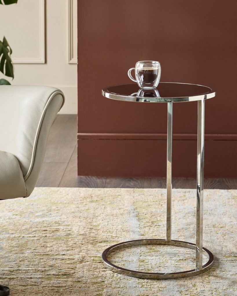 Dusk Thea Smoked Mirror and Stainless Steel Tray Table Front