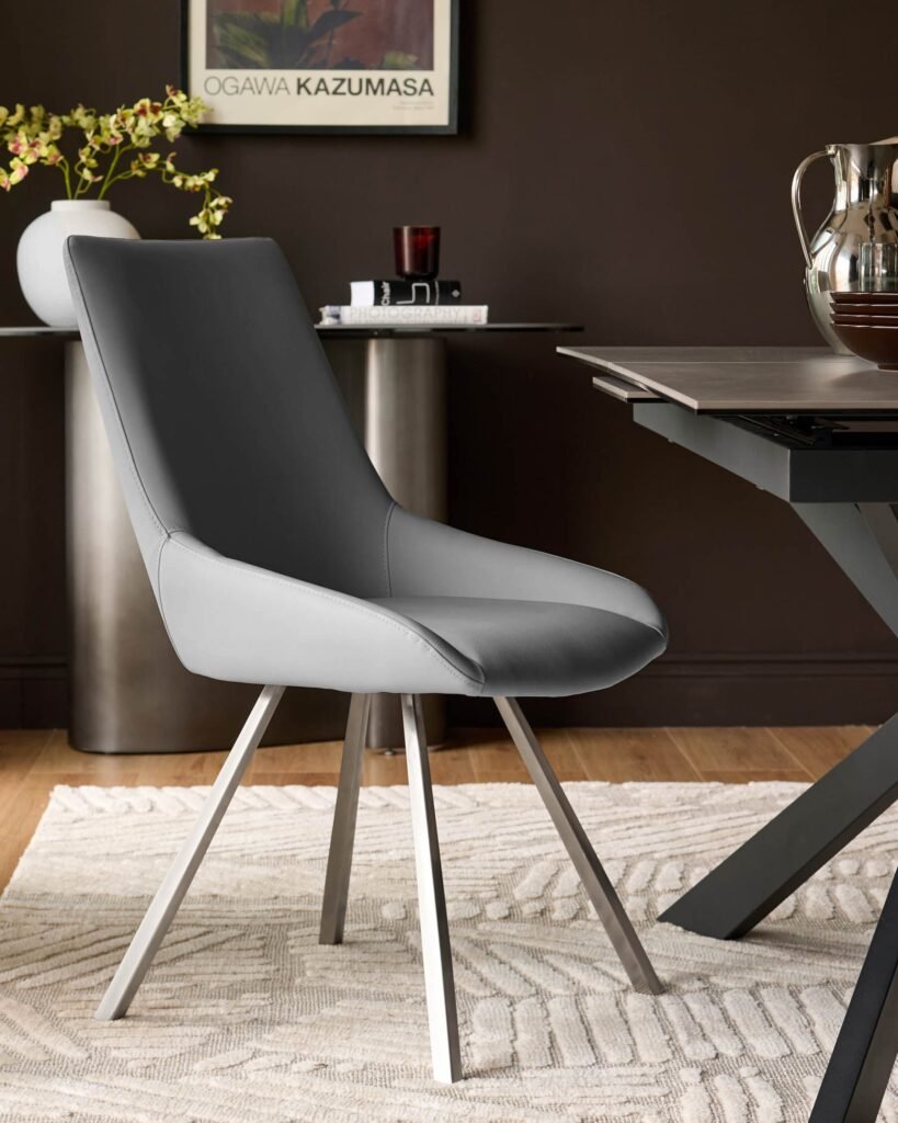 Dusk Scotland Theo mid grey faux leather dining chair - set of 2 Front