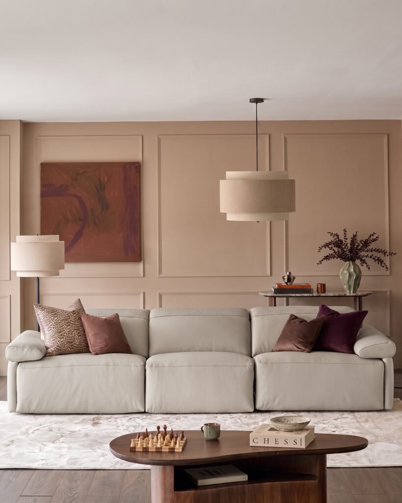 Triana natural grey leather 4 seater sofa Front