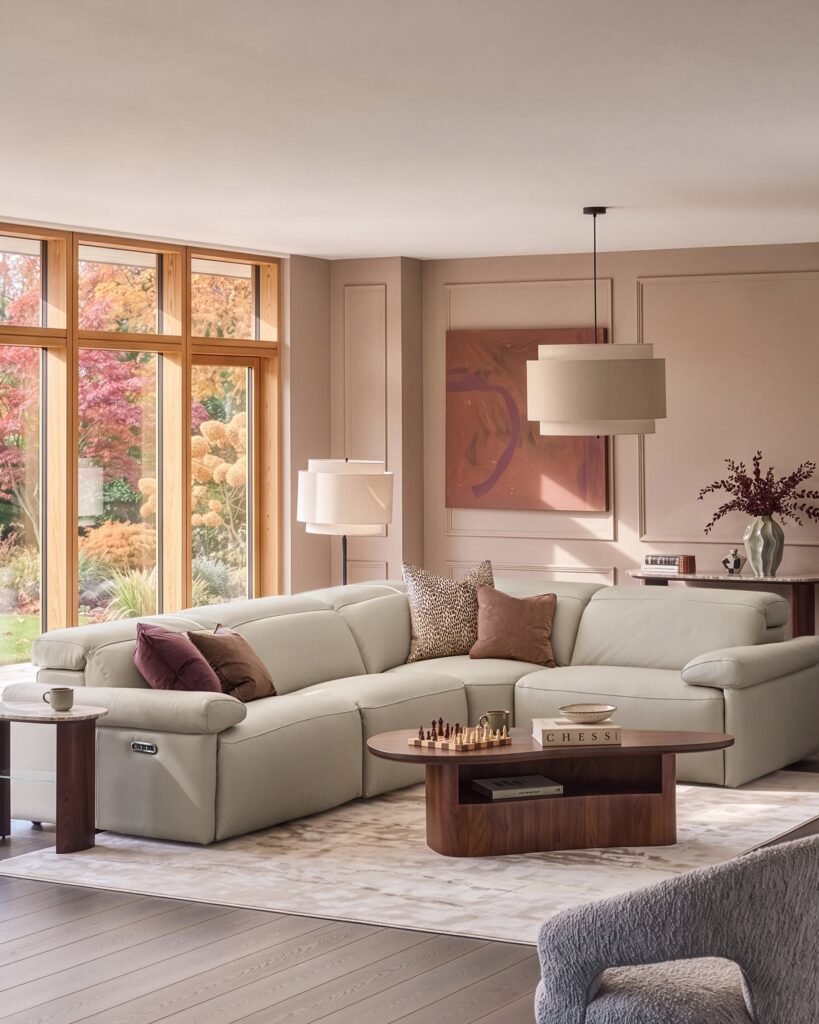 Dusk Triana natural grey leather right hand small corner sofa Front