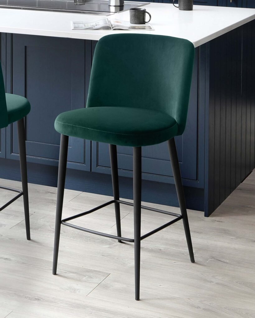 Trinny Dark Green Velvet Bar Stool – Dusk Scotland Front
