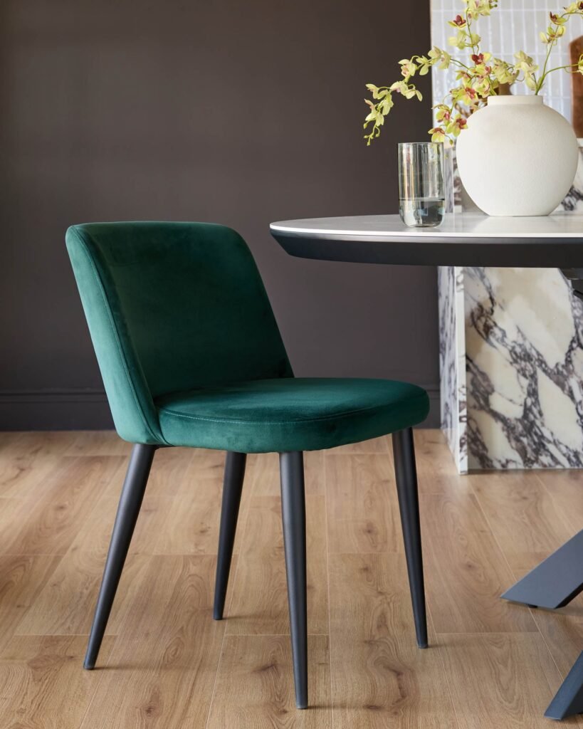 Trinny dark green velvet dining chair - set of 2 – Dusk England Front
