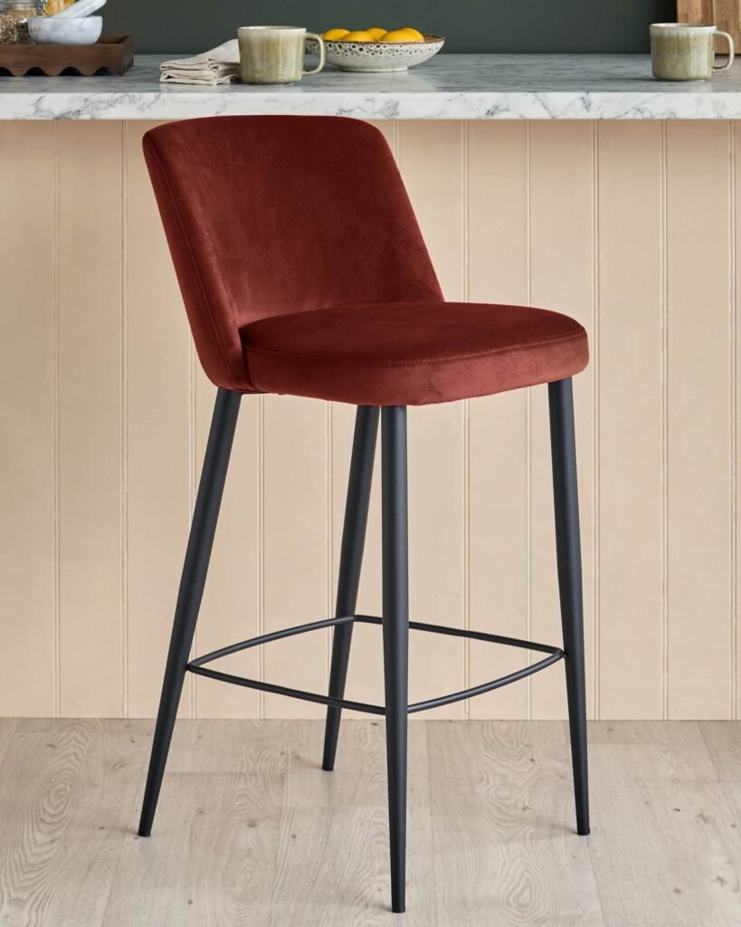 Trinny toffee red Dusk England velvet bar stool Front