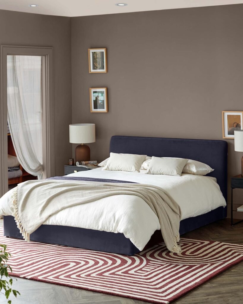 Turin dark navy velvet Dusk double ottoman storage bed Front