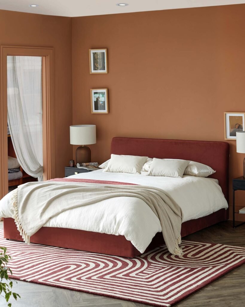 Turin red recycled velvet Dusk England king size ottoman storage bed Front