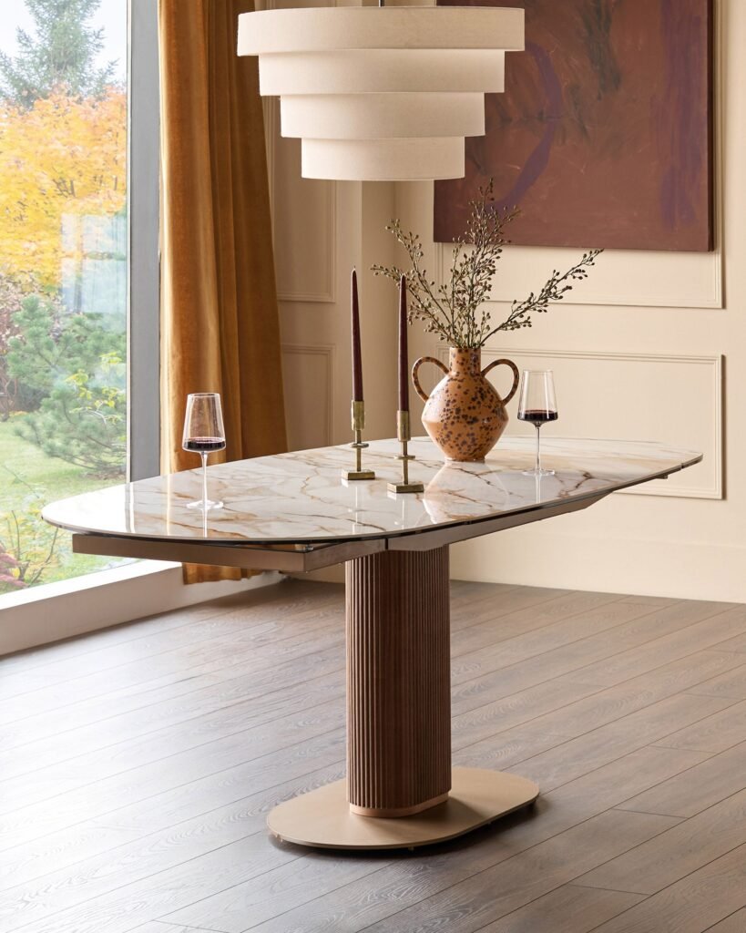 Vidal natural ceramic 4-6 seater extending dining table – Dusk England Front