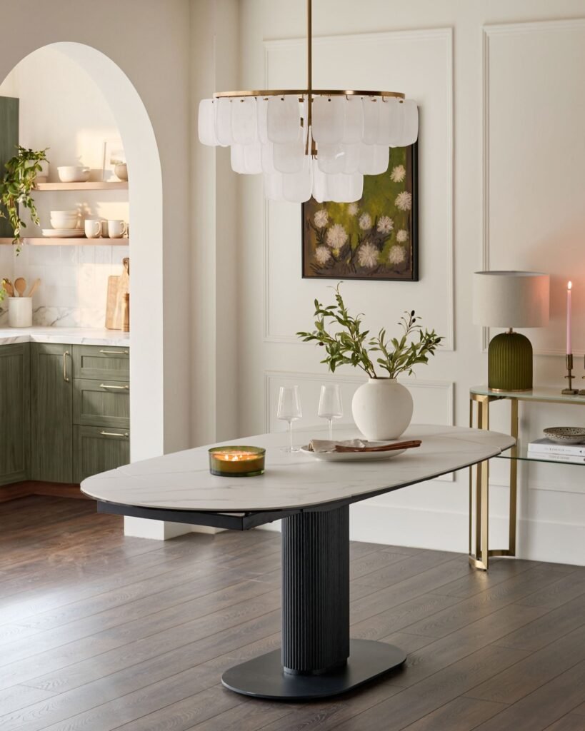 Vidal white ceramic 4 - 6 seater extending dining table – Dusk Front