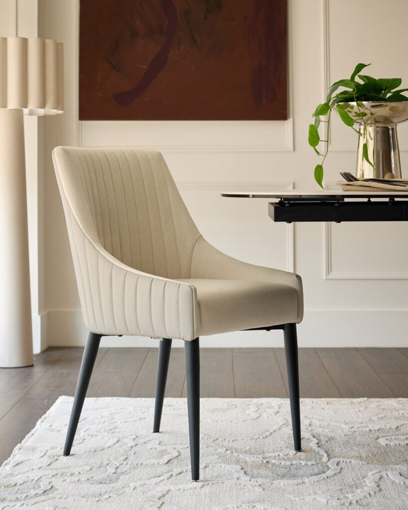 Dusk Scotland Whitney cream fabric and light grey faux leather dining chair - set of 2 Front