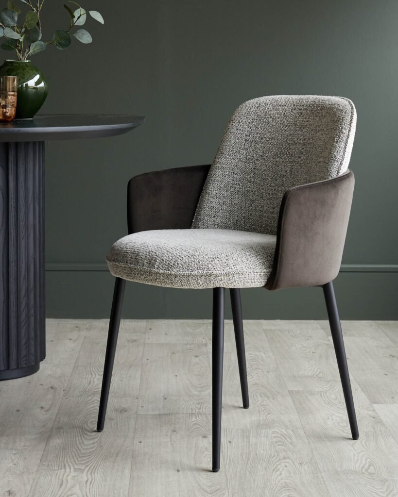 Wren grey fabric and dark chocolate Dusk velvet dining chair - set of 2 Front