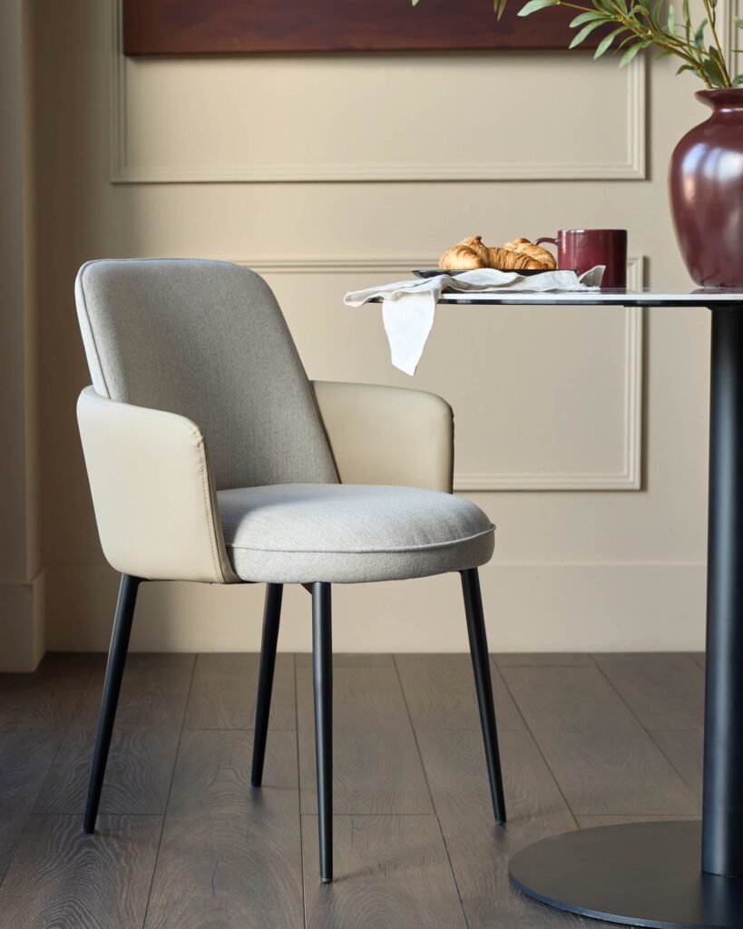 Dusk England Wren natural fabric and natural faux leather dining chair - set of 2 Front