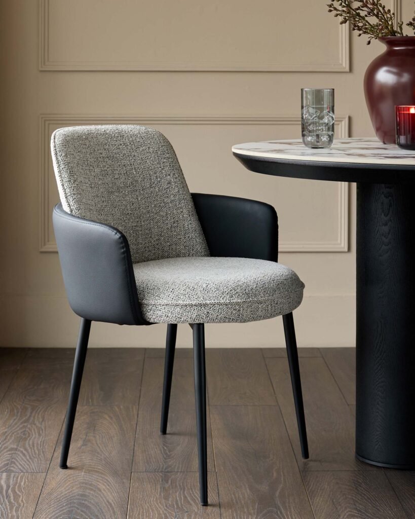 Dusk Scotland Wren grey fabric and black faux leather dining chair - set of 2 Front