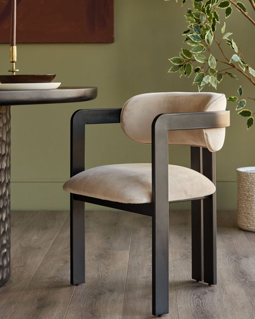 Xander champagne velvet dining chair – Dusk Front