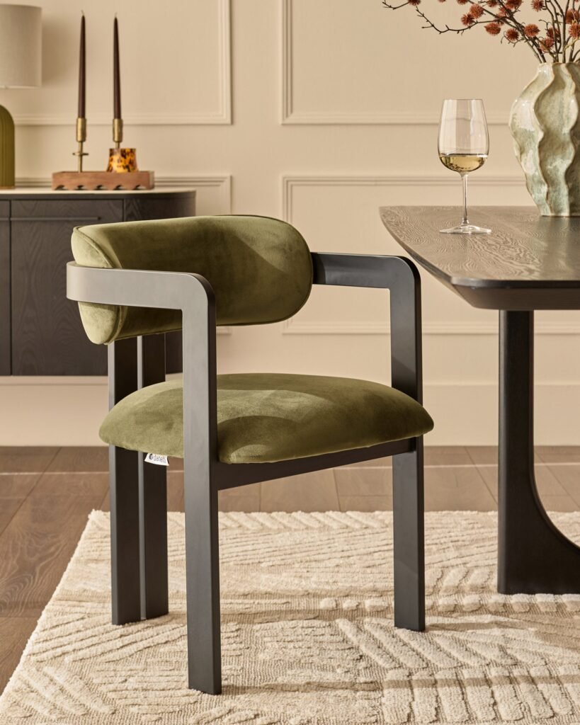 Dusk England Xander olive green velvet dining chair Front