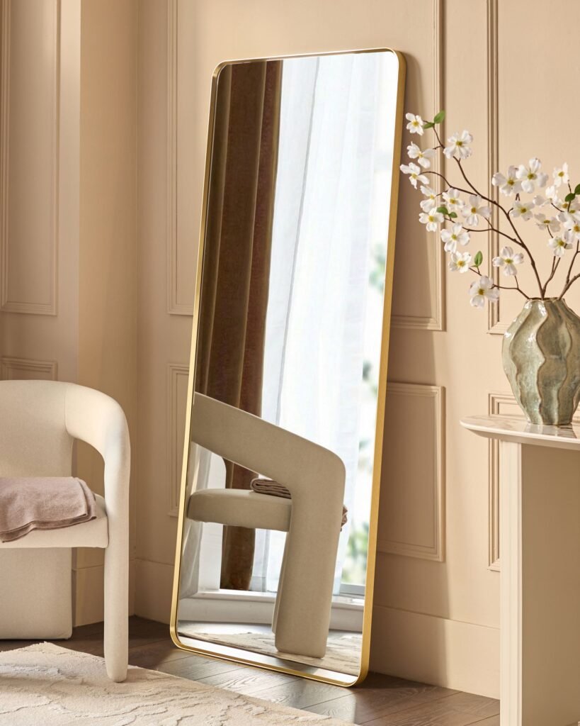 Yannis gold rectangular full length leaner mirror – Dusk England Front