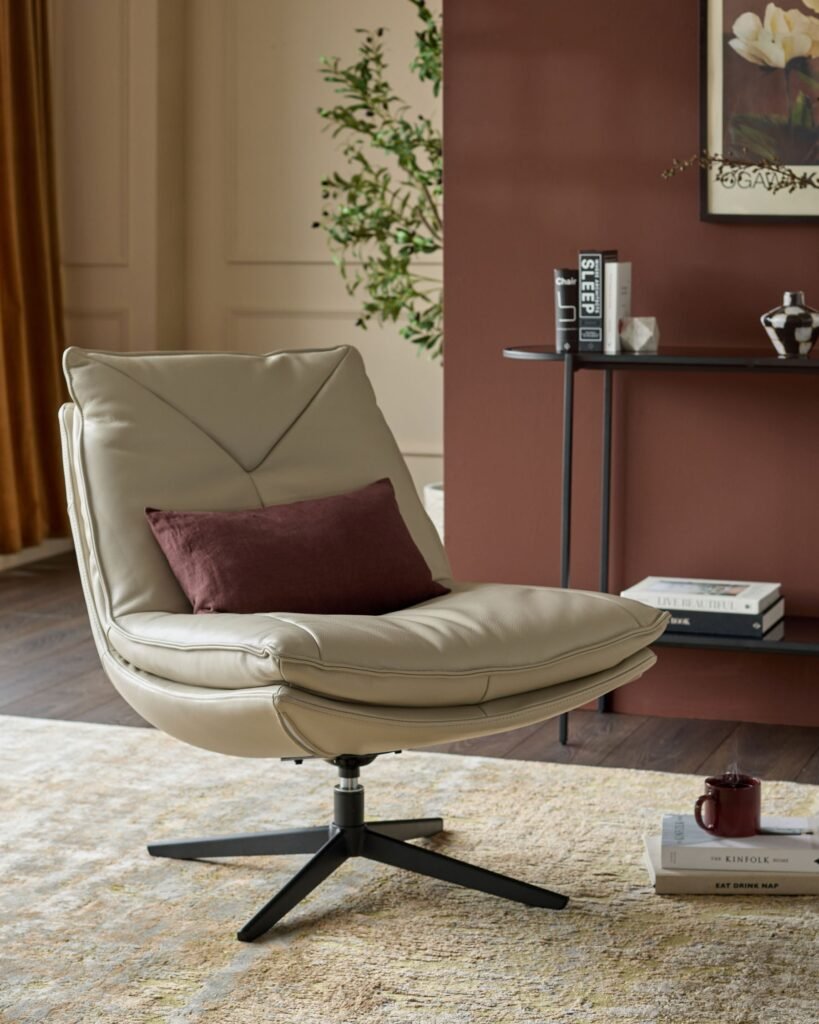 Zia natural grey Dusk leather swivel occasional chair Front