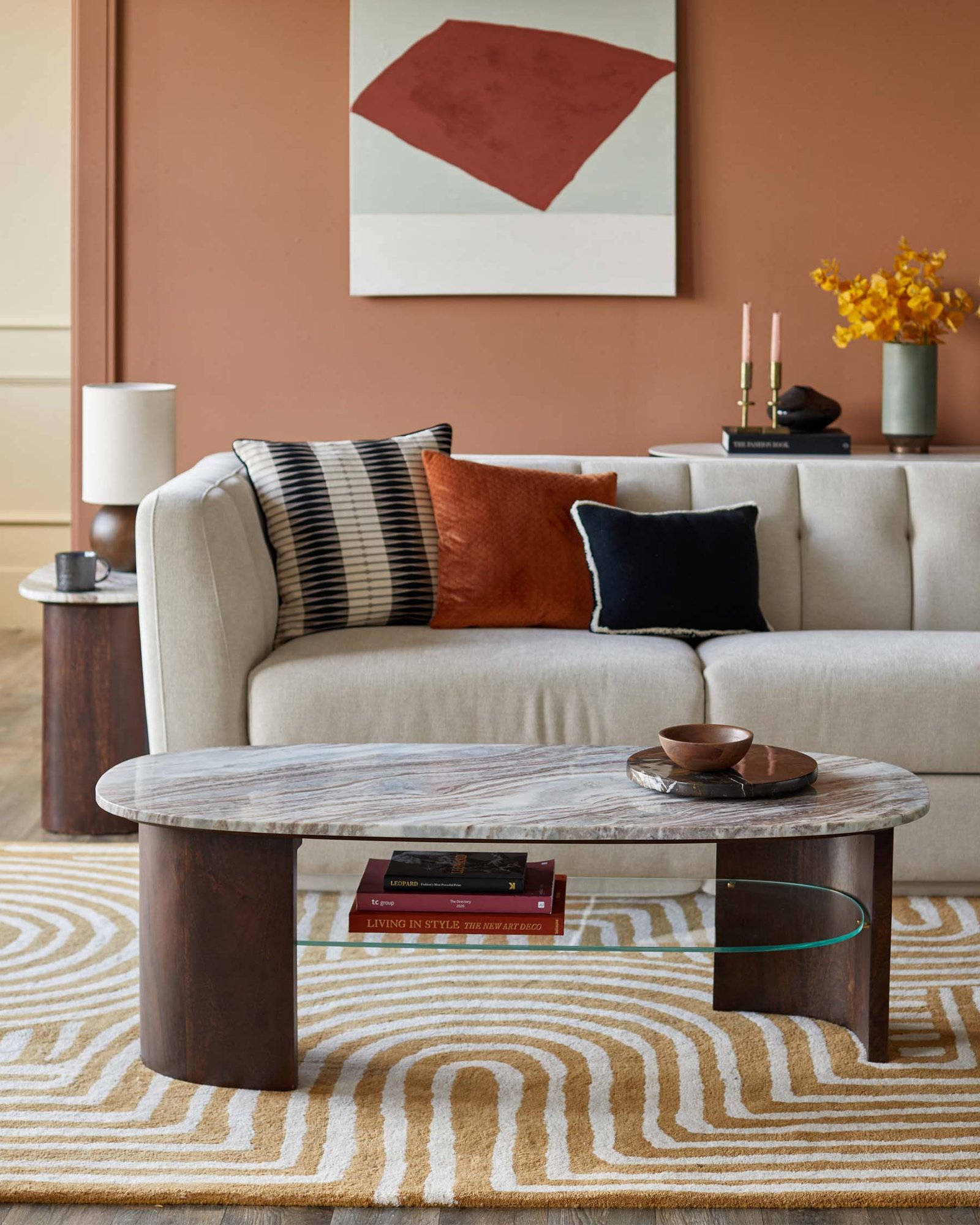 Adalynn dark wood toronto marble Dusk England coffee table with mango wood Back