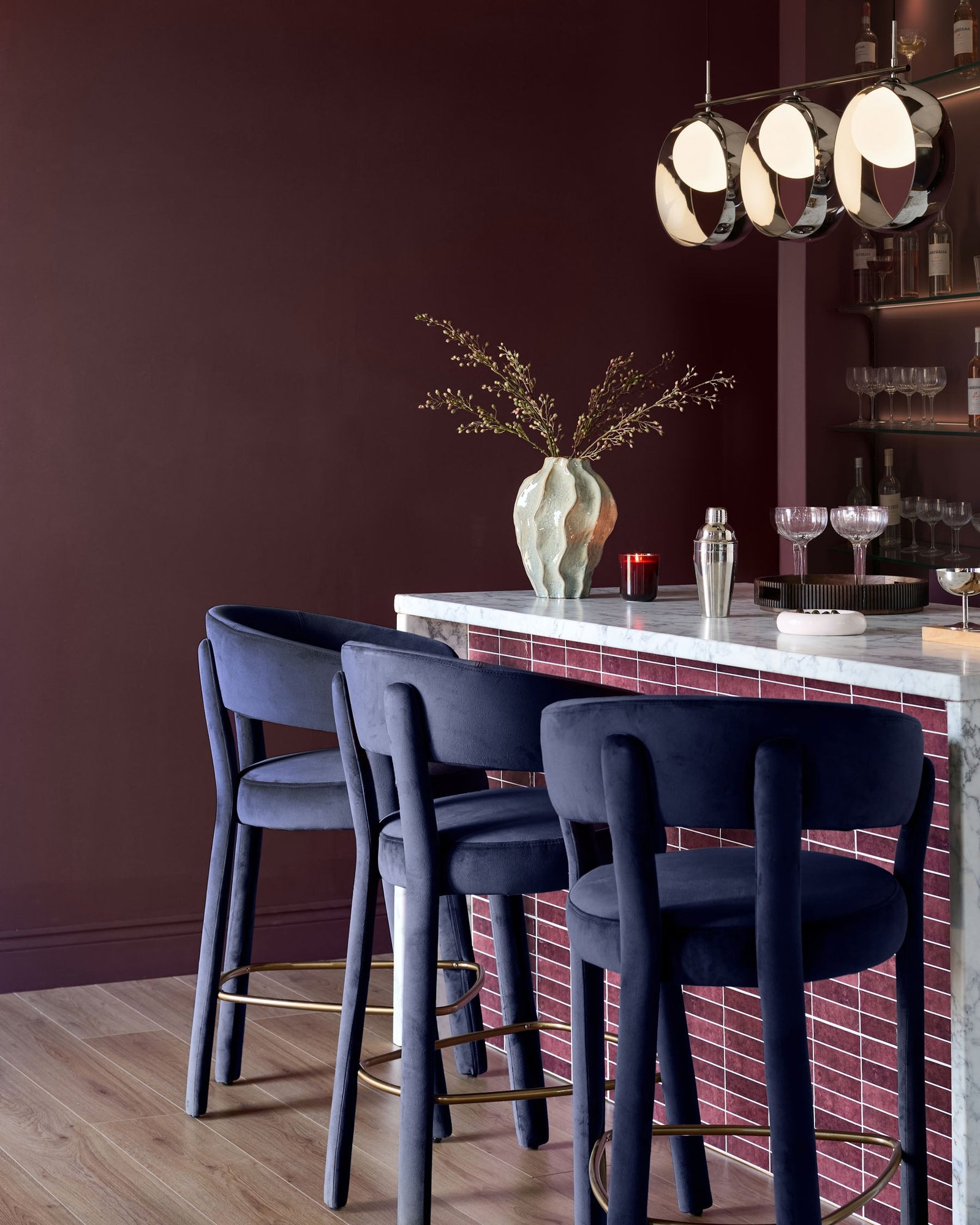 Anya dark navy velvet Dusk brushed bronze bar stool Back