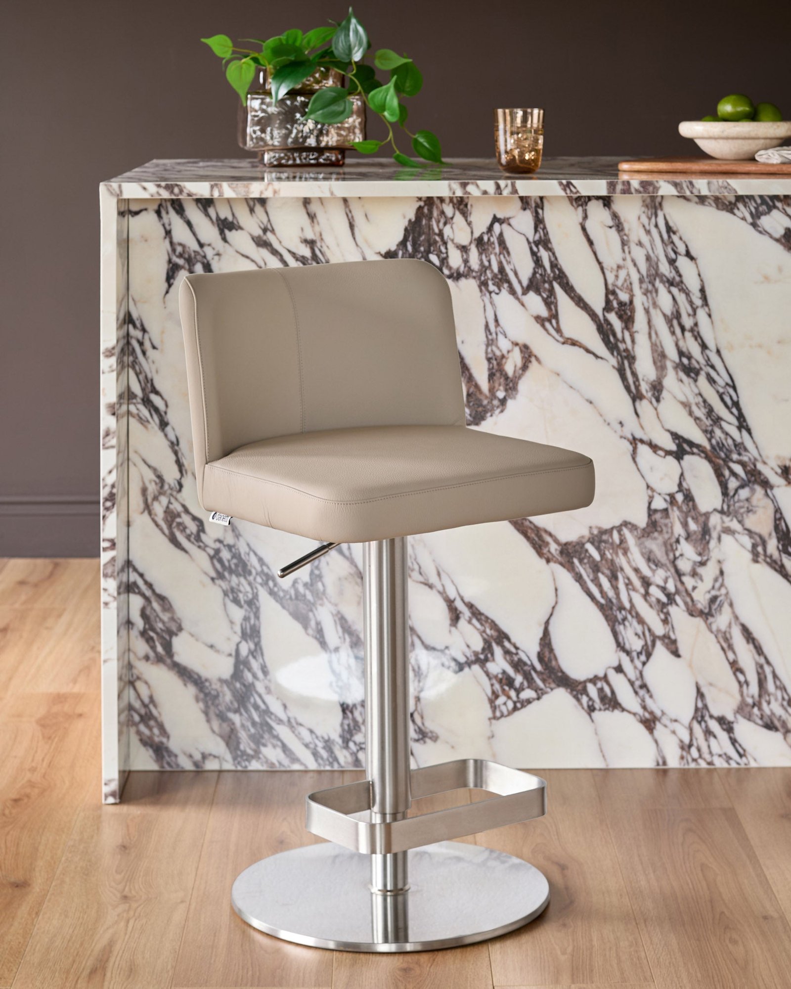 Arlo Light Grey Leather Dusk Scotland Gas Lift Bar Stool Back