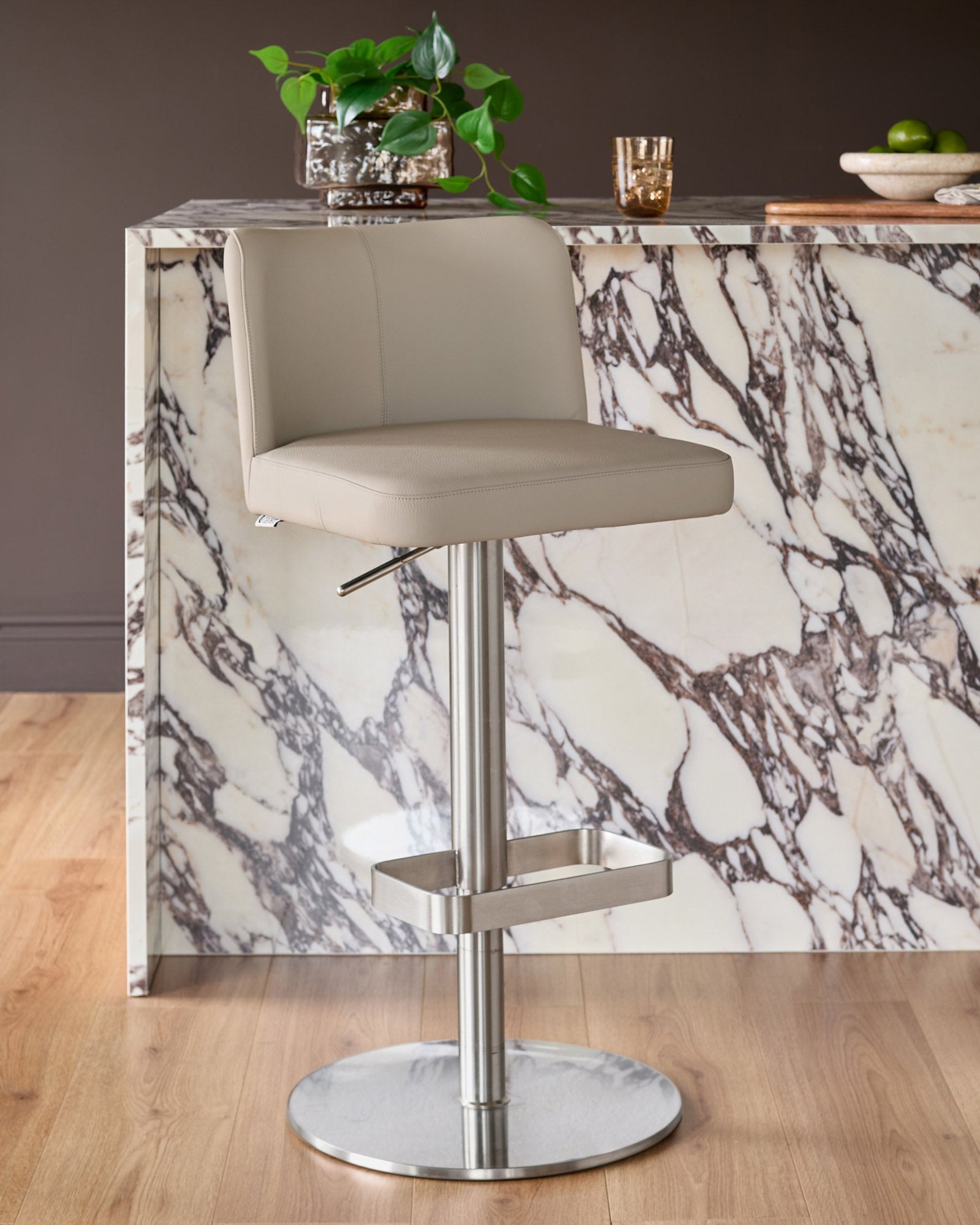Arlo Light Grey Leather Dusk Scotland Gas Lift Bar Stool Front