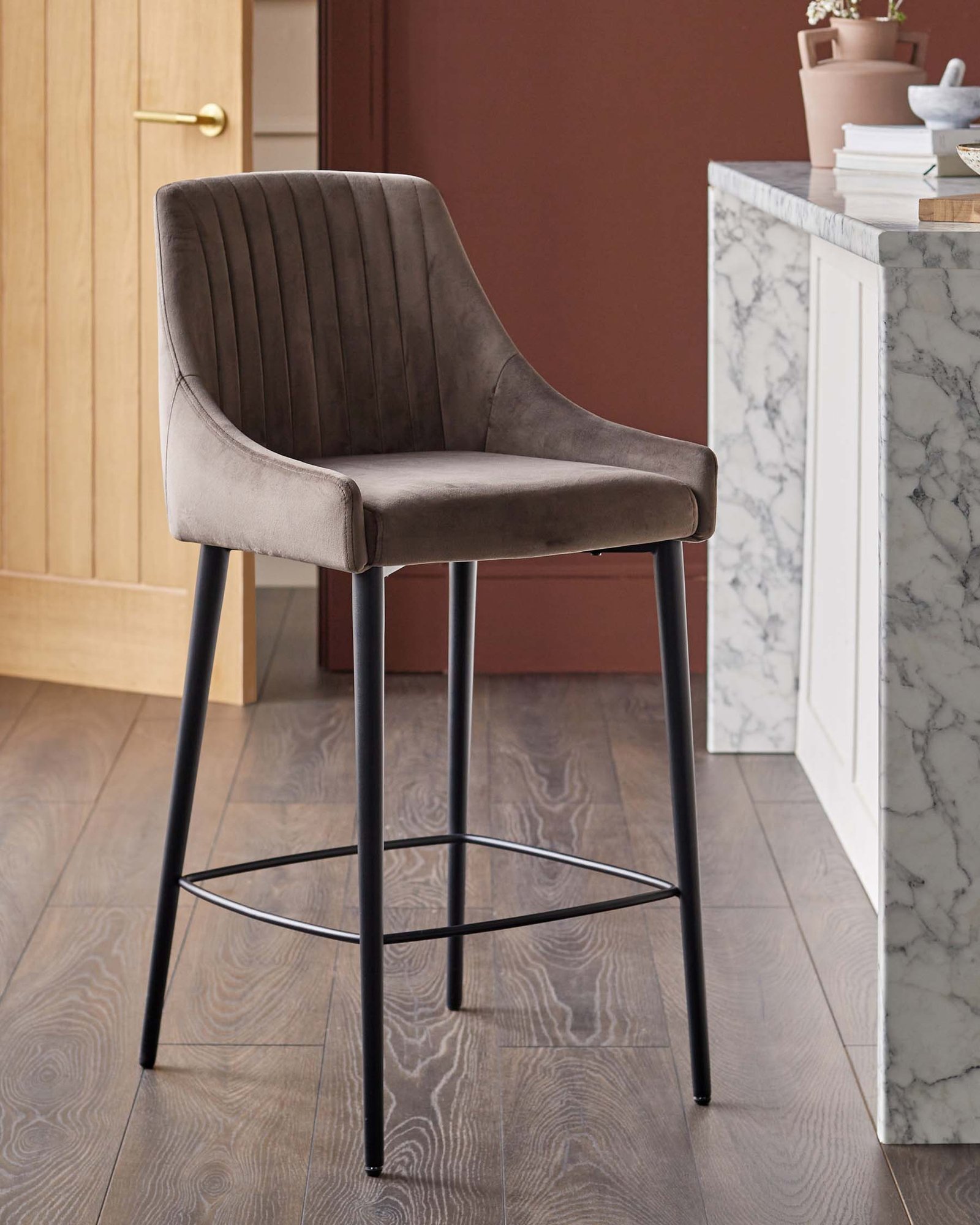 Blakely mocha Dusk velvet bar stool Front